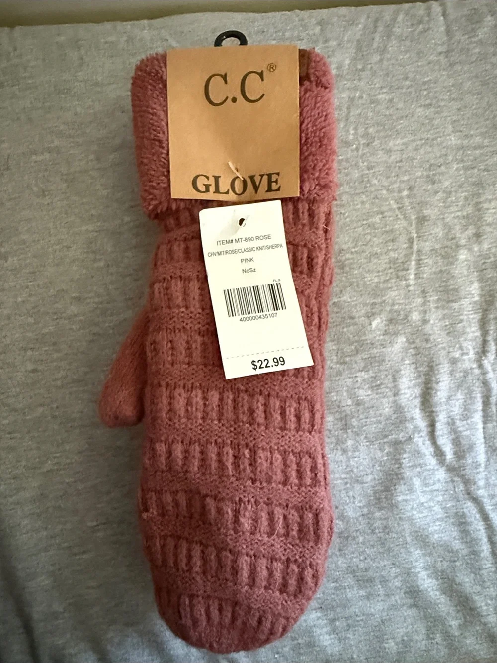 C.C Dusty Rose Knit Faux-Fur Lined Mitten